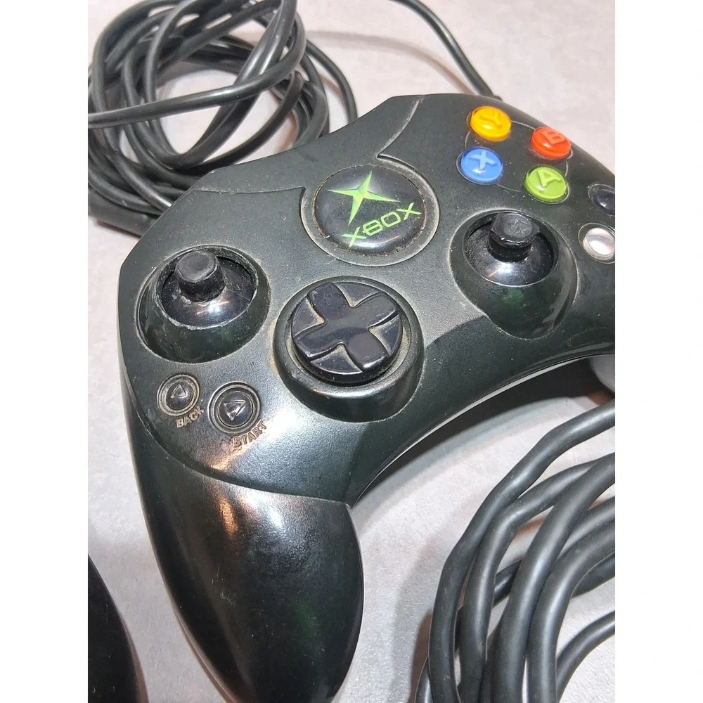 3 Microsoft Original Xbox Controller S Type Black - Breakaway Cable X2 Untested